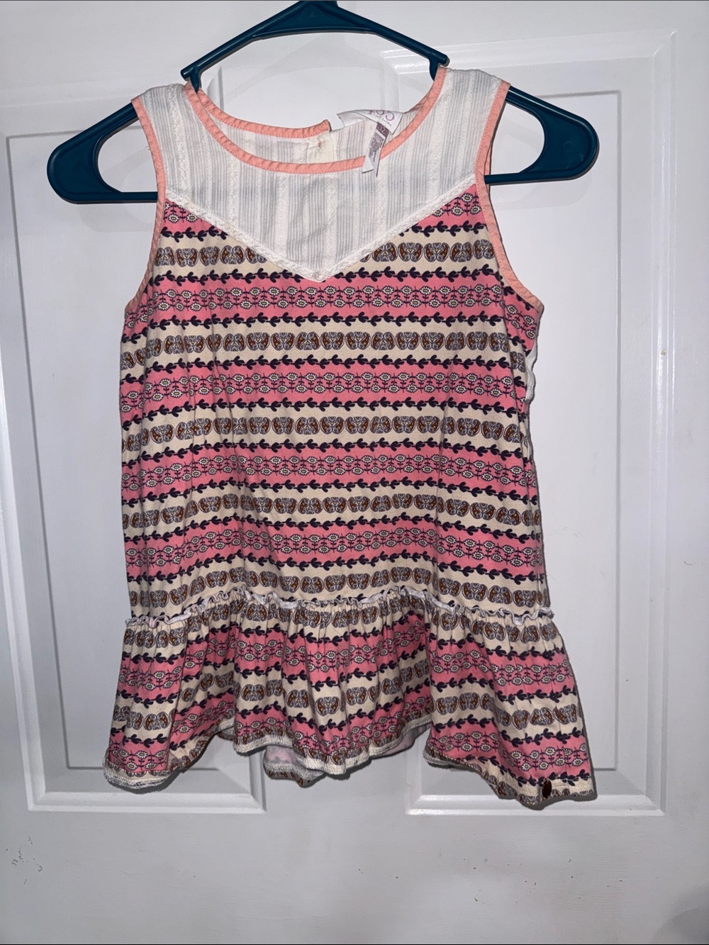 Matilda Jane Pink Cream Patterned Peplum Tank Top